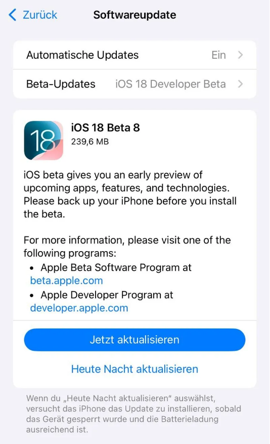 蓟州苹果手机维修分享苹果 iOS / iPadOS 18 开发者预览版 Beta 8 发布 